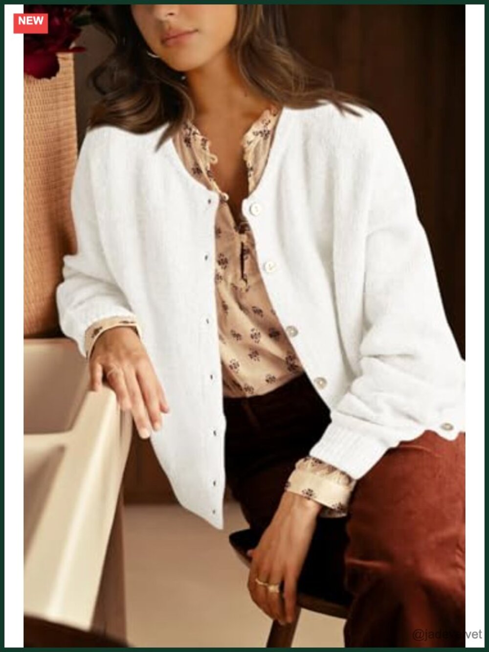 Crewneck Button Down Chunky Cardigan Sweater Open Front Long Sleeve Lightweight - Picture 5 of 7